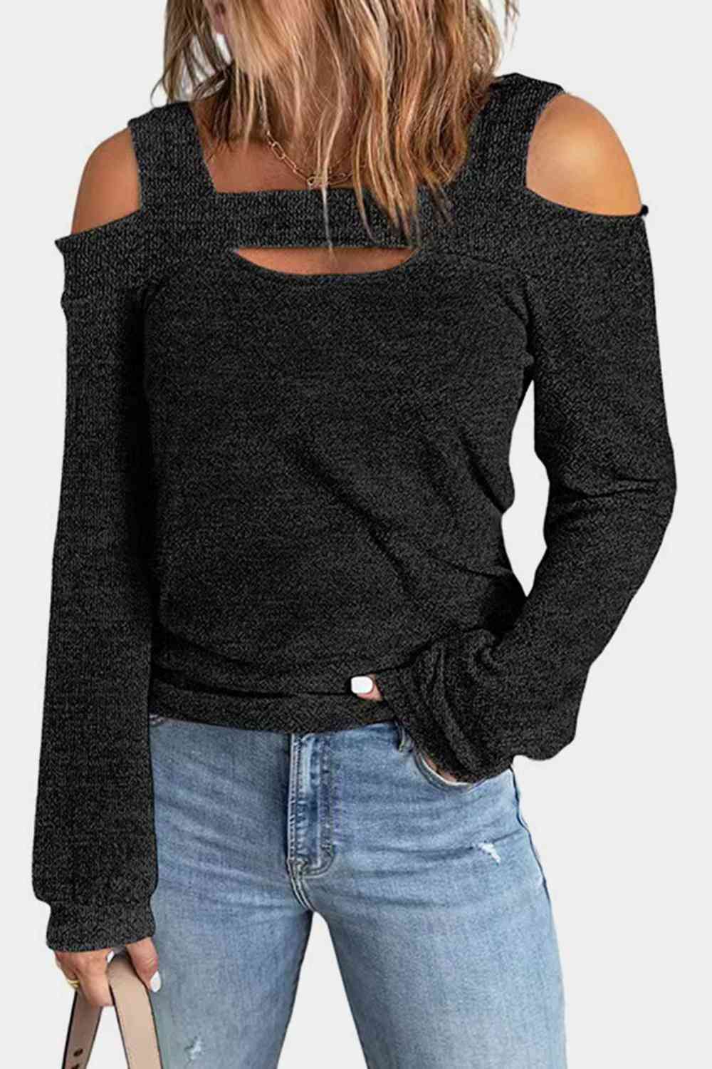 Full Size Cutout Cold Shoulder Blouse Heather Gray