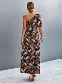 Printed Tie Waist One Shoulder Maxi Dress