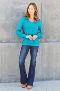 Full Size V-Neck Lantern Sleeve Top