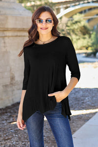 Full Size Round Neck Pocketed T-Shirt