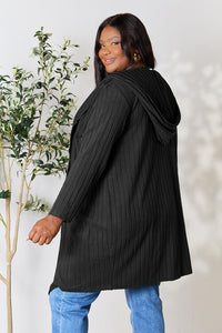 Full Size Ribbed Open Front Long Sleeve Cardigan