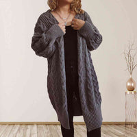 Cable-Knit Open Front Dropped Shoulder Cardigan