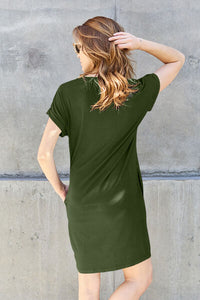 Full Size Round Neck Short Sleeve Dress with Pockets