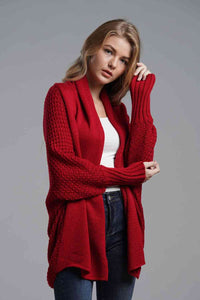 Dolman Sleeve Open Front Ribbed Trim Longline Cardigan