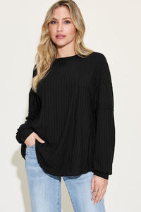 Basic Bae Full Size Ribbed Round Neck Long Sleeve T-Shirt