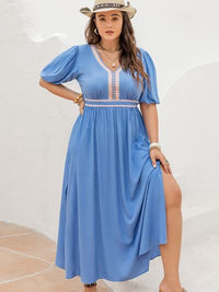 Plus Size Slit V-Neck Short Sleeve Dress