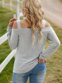 Full Size Cutout Cold Shoulder Blouse Heather Gray