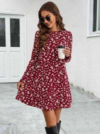 Round Neck Long Sleeve Mini Dress