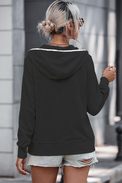 Half Button Drawstring Long Sleeve Hoodie