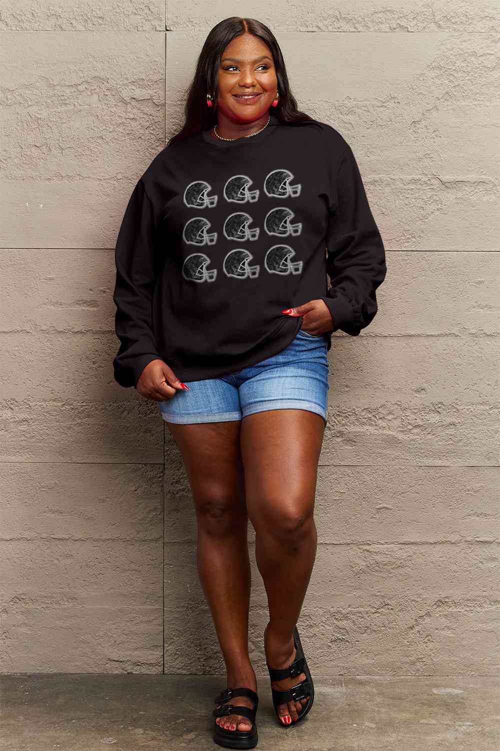 Full Size Graphic Round Neck Sweatshirt