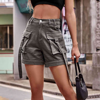 High Waist Denim Cargo Shorts