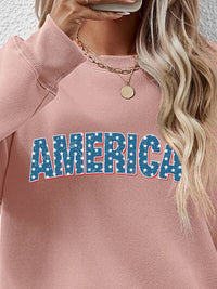 AMERICA Round Neck Dropped Shoulder Sweatshirt