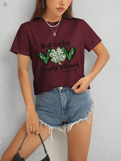 Lucky Clover Round Neck Short Sleeve T-Shirt