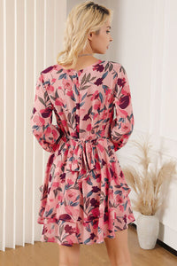 Mini Dress Printed Surplice Balloon Sleeve