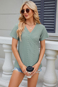 Eyelet Surplice Short Sleeve T-Shirt