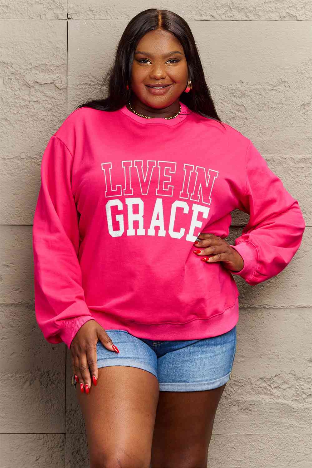 Full Size LIVE IN GRACE Graphic Sweatshirt