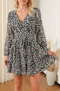 Mini Dress Printed Surplice Balloon Sleeve