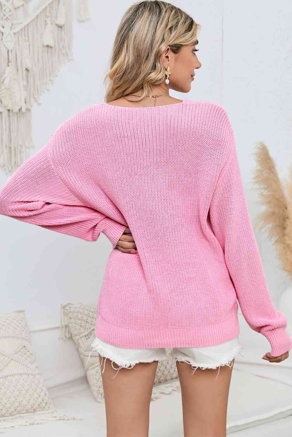 V-Neck Long Sleeve Knit Top