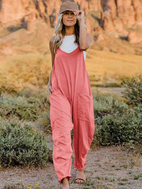 Double Take Full Size Sleeveless V-Neck Pocketed Jumpsuit