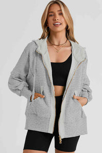 Zip Up Long Sleeve Drawstring Hoodie