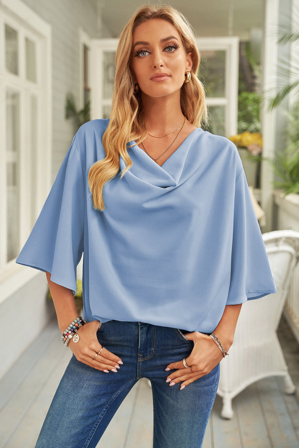 Short Sleeve Draped Blouse