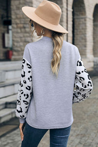 Leopard Print Cutout Long Sleeve Tee