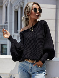 Horizontal Ribbing Dolman Sleeve Sweater