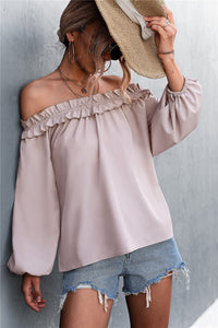 Frill Trim Off-Shoulder Balloon Sleeve Top